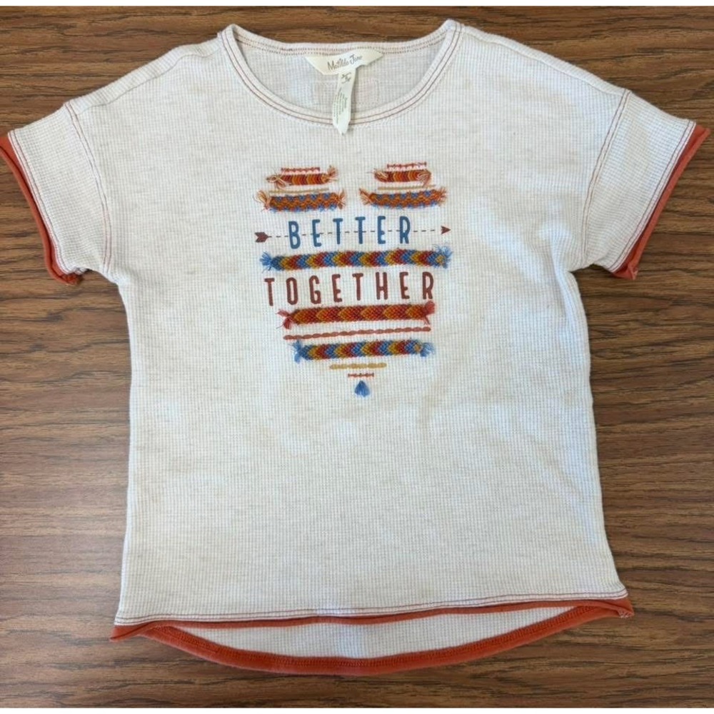 Matilda Jane Girls Size 6 Better Together Waffle Knit Graphic Top Orange Cream